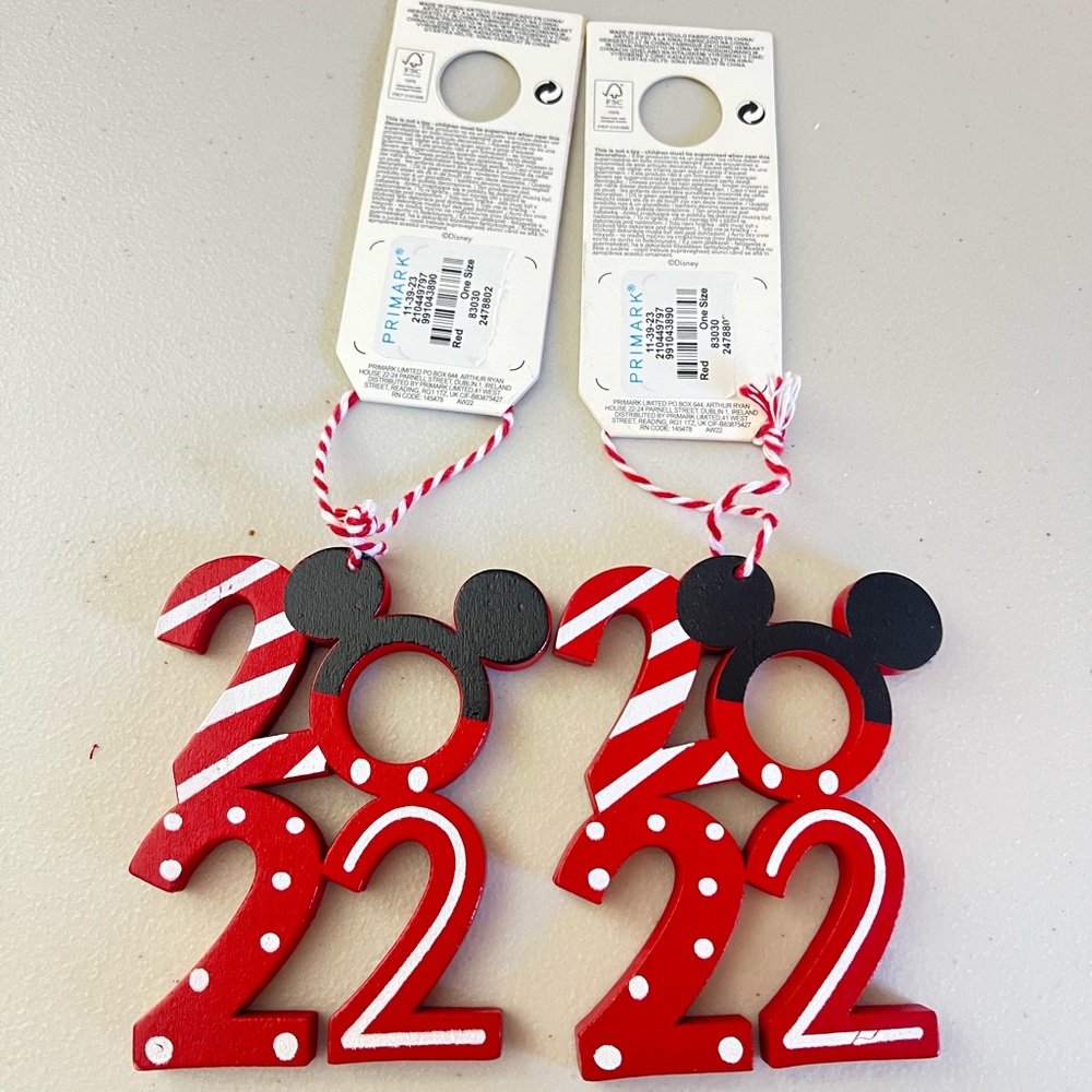 Primark Disney Mickey Mouse 2022 Ornaments 2ct